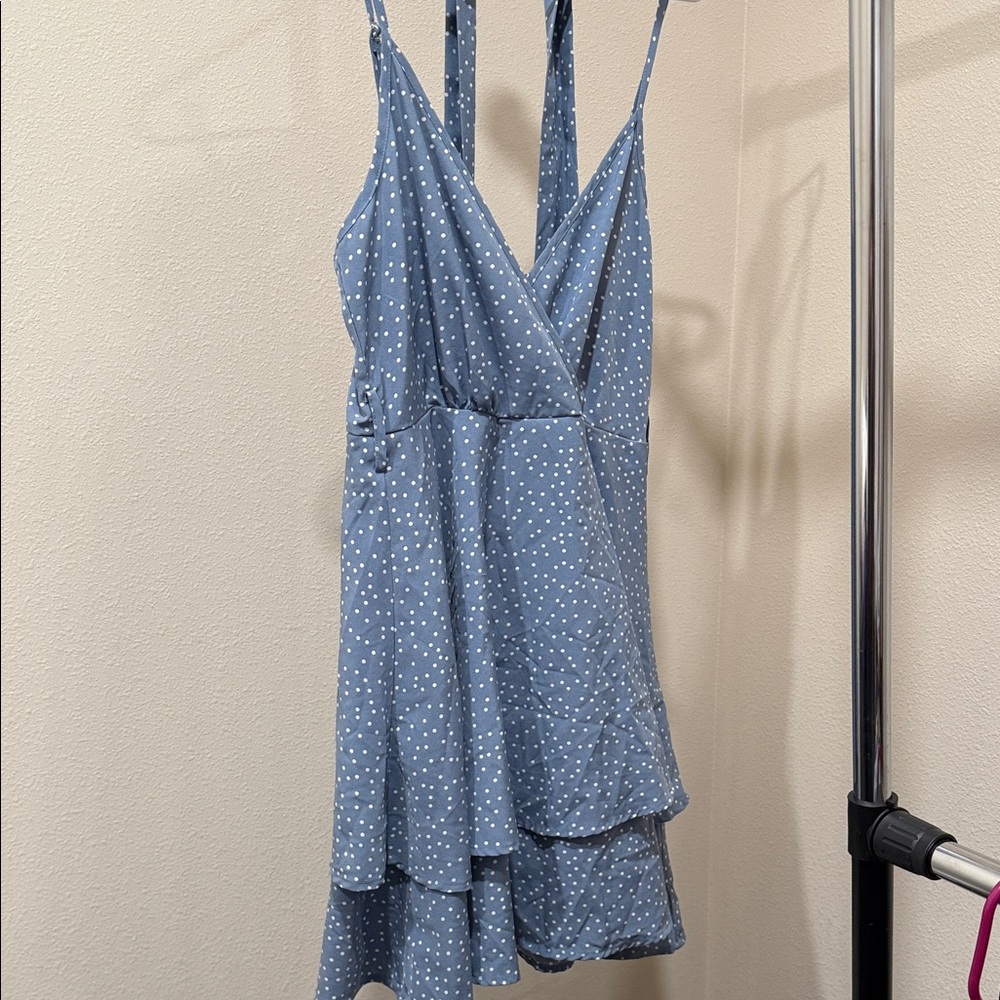 SHEIN Blue and White Polka Dot Dress